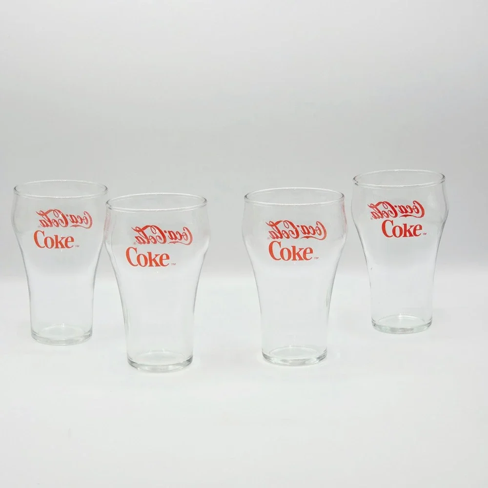 Set of 4 Vintage Clear COKE Coca-Cola‎ Glasses Red Lettering 12oz